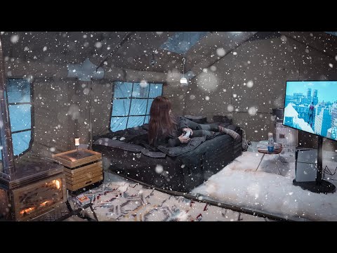 Camping in Heavy Snow A Warm Air Tent Became a Game Room