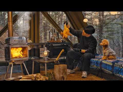 Camping in Forest with My Dog Roast Chicken in the Wild