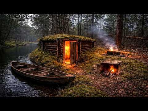 Hidden Forest Shelter by the River Bushcraft Alone