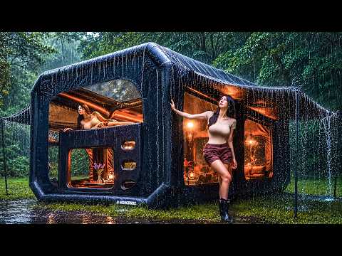 CAMPING IN THE RAIN WITH A LUXURY TWO-STORY INFLATABLE TENT
