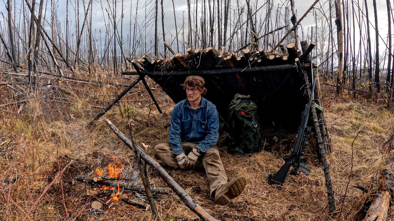 Bushcraft Camping in Charred Forest Remains