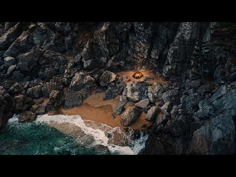 Solo Camping with My Dog by the Ocean Rocky Beach & Wave