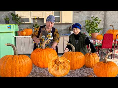 Grandma Cooking Delicious Pumpkin Pilaf on Campfire |