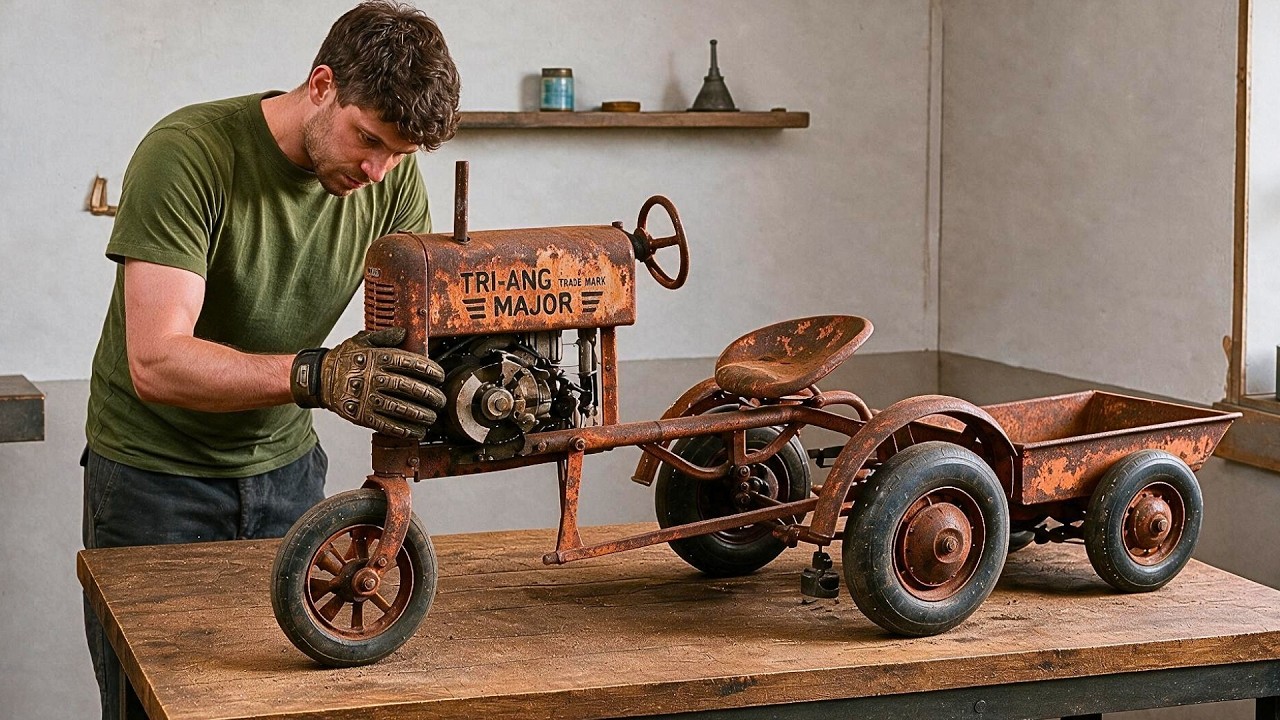 Man Restores Rusty 1950s Pedal Tractor Back To Life Start