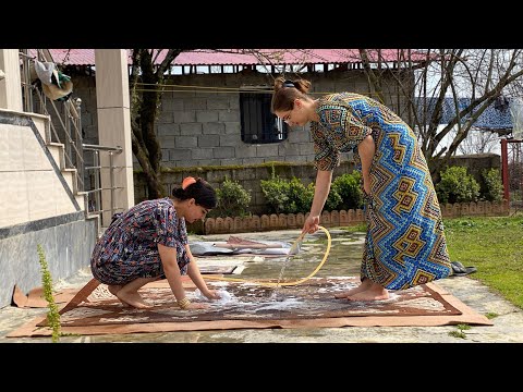 Preparing the Home for Persian New Year Washing Carpets,