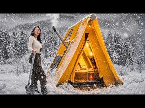 CAMPING IN HEAVY SNOW WITH A NEW INFLATABLE TENT