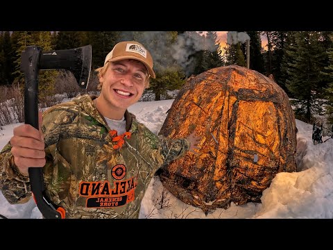 SOLO Hot Tent Camping in MOOSE Territory - Snowshoeing,