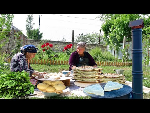 Cooking Kutab with Greens and Beef Stomach on Campfire |