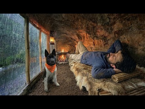3 Days Solo SURVIVAL in Heavy Rain - I Built CAVE with