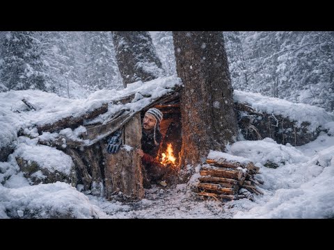 Bushcraft Camping in Snow | Building a Survival Shelter