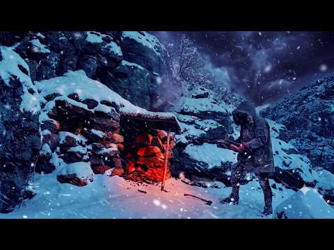 Surviving a Brutal Snowstorm Alone I Built a Secret Stone
