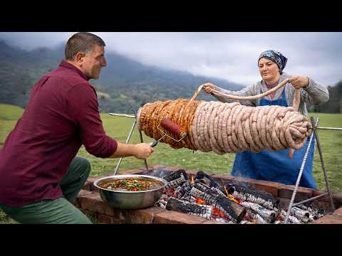 Juicy Kokorec over Hot Charcoal A Real Intestines Delicacy