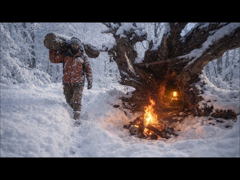 Bushcraft in a snowstorm: How I built a shelter inside tree