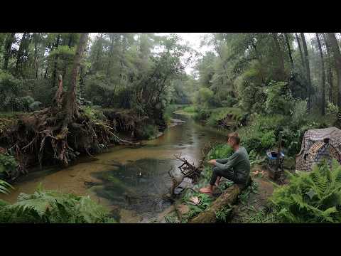 Rainy camping deep in the woods great fishing