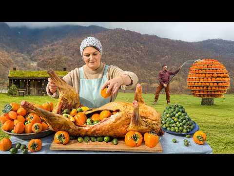 Golden Persimmon & Lamb Feast Cooking in a Mountain Village