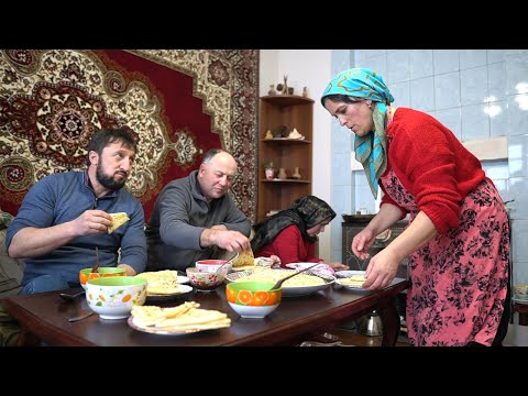 Life in Winter DAGESTAN Village. Last embroidery masters.