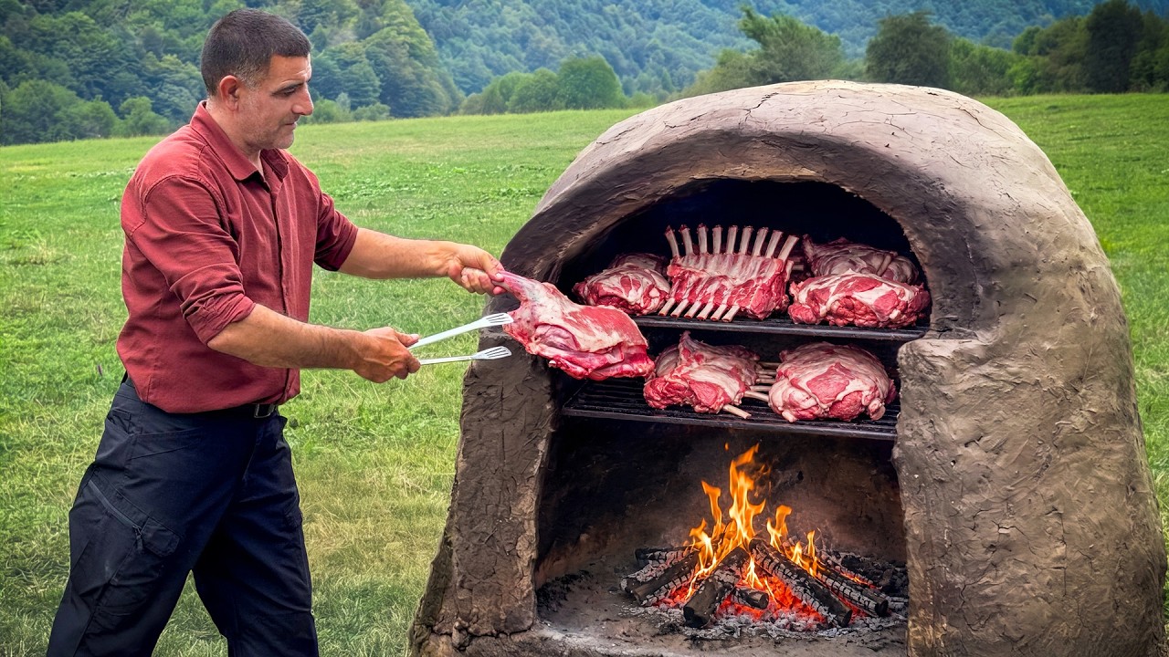 Traditional Lamb Roast in a Homemade Village Oven