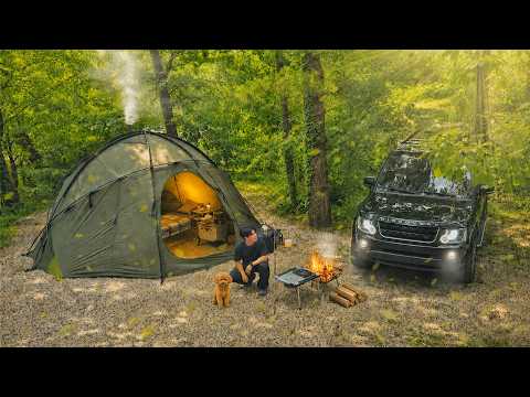 Camping in Forest with My Dog Korean Pork Bossam Gukbap