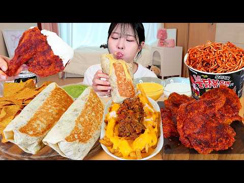 ASMR MUKBANG 직접 만든 부리또 내슈빌 핫치킨 불닭볶음면 먹방 & 레시피 GRILLED