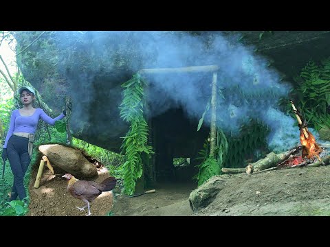 FULL:Build a survival shelter in a cave alone, with an exit