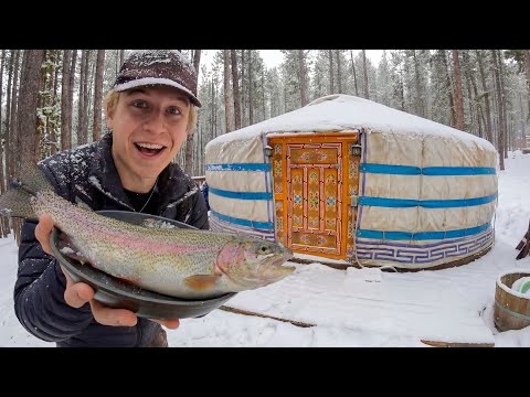 Winter Camping in a Mongolian Mountain Yurt - Trout Catch