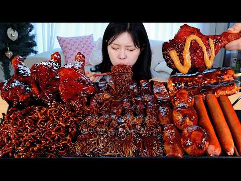 ASMR MUKBANG 직접 만든 불닭 짜장 버섯 양념치킨 소세지 먹방 & 레시피 SPICY