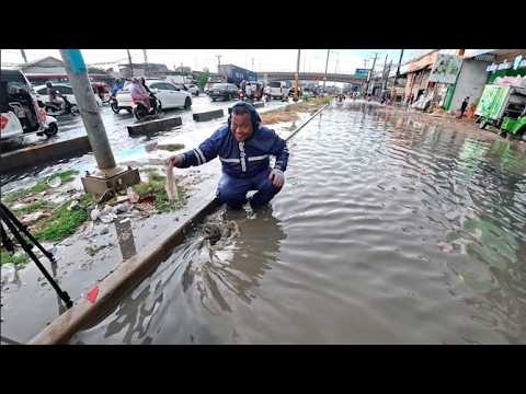 A large storm drain became blocked, causing flooding and