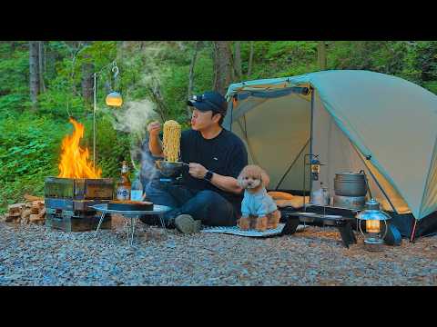Camping in Forest with My Dog Korean Style Pork Cutlet &