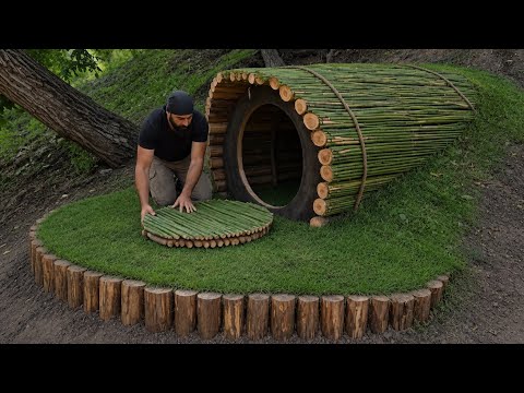 I Built a Warm & Cozy Shelter from Giant Tires in the Wild