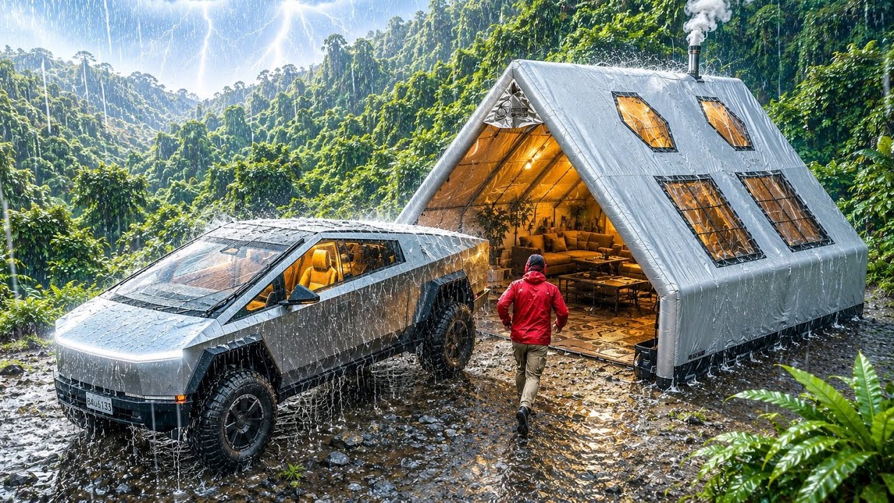 COZY INFLATABLE TENT WITH TESLA CYBERTRUCK