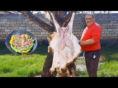 Cooking Lamb on the Campfire in Saj