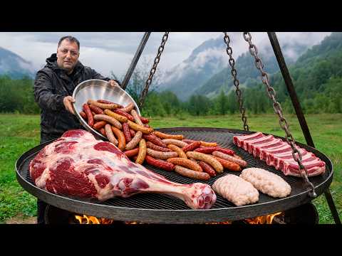 Cooking Famous German Sausages on A GIANT Grill