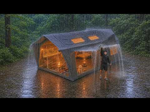 24 Hours Camping in Heavy Rain with My Dog 3-Room