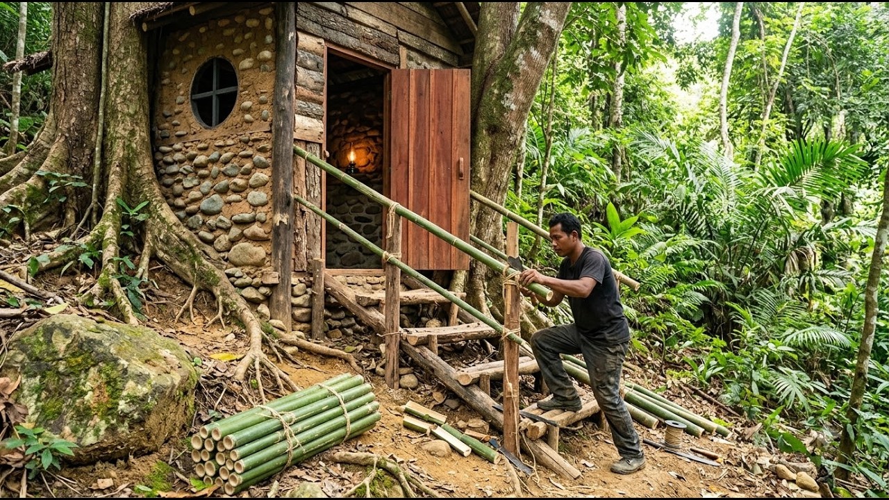 Surviving the Night in My Cozy Hidden Forest Shelter