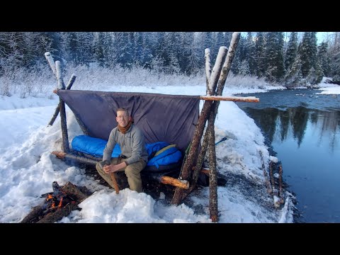HOT ROCKS in my Bushcraft Cot - Winter Camping in Alaska