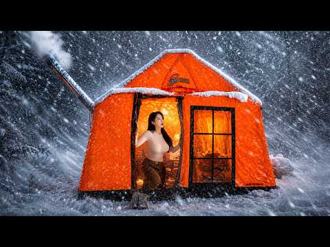 CAMPING IN THE SNOW WITH A WARM INFLATABLE TENT: SOUNDS OF