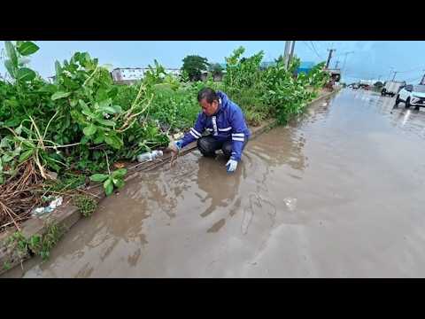 Cleaning clogged drains filled with heavy debrisrain