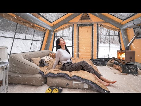 SNOW CAMPING WITH A GIANT AIR TENT