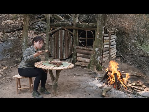 survival skills, build a wooden dining table for shelter,