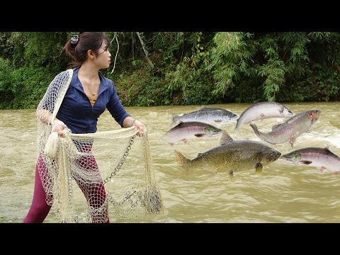 Young Girl's Fishing on Rivers, Traditional Fishing with