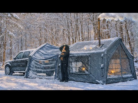 Camping in Snow with My Dog 3-Room Inflatable Tent Wood