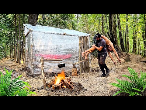 Building a Shelter from Stretch Film for an Injured Person