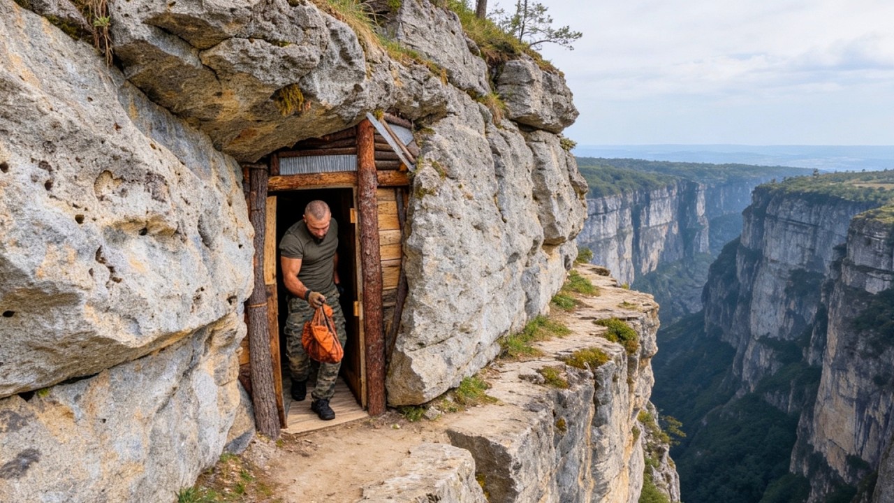 Man Builds A SECRET Cliff SHELTER Under HUGE Rock