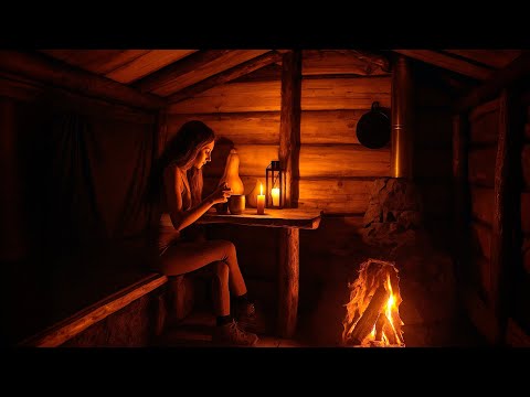 Alone Girl Living in a Log Cabin Free Shelter in Nature