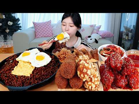ASMR MUKBANG 직접 만든 짜파게티 양념치킨 명랑핫도그 만두 먹방 & 레시피 FRIED