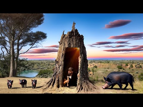 Building a secret dugout in the trunk of a large tree