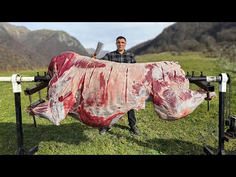 Cooking Shawarma From A Whole 100kg BULL On A Spit A Grand