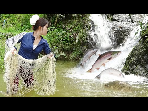 Young Girl Fishing in the Stream | Traditional Fishing With