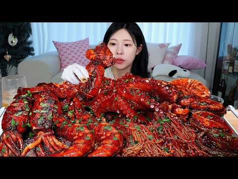 ASMR MUKBANG 직접 만든 매운 대왕 해물찜 씨푸드 보일 (랍스터, 킹타이거새우, 문어, 전복)