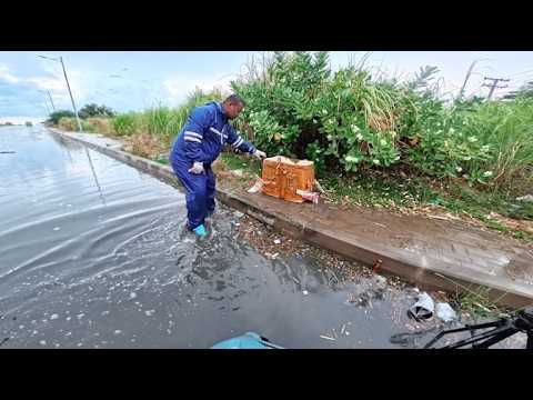 The road was severely flooded due to debris blocking the